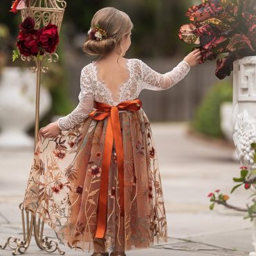 Burnt Orange tulle flower girl dress, Floral Flower Girl Dress, rustic lace flower girl dress, boho flower girl dress, flower girl dress
