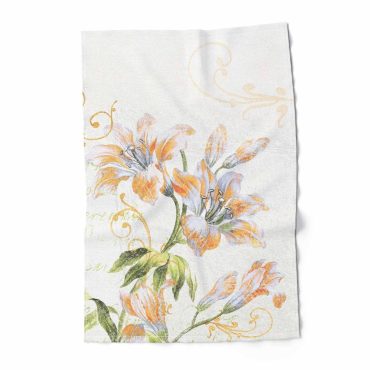 Kitchen Towel, Golden Lily, Vintage decor, 100% linen