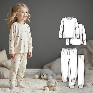Kids Pajama Sewing Pattern PDF, DIY Knit Pajama Set for Boys and Girls, Long Sleeve Top and Pants Sleepwear