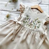 Wildflower Garden Dress for Girls, Handmade Embroidery Dress, Boho Girl Summer Dress, Embroidered Linen Dress, First Birthday Girl Dress
