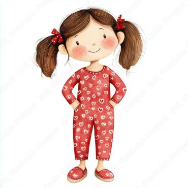 20 Cute Pajamas Girl Clip Art, Girl Wearing Pajamas And Slipper Printable Image, Pajama Party Digital Download, Scrapbooking Paper Craft JPG