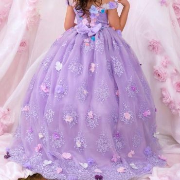 Quinceanera robe, lilac quinceanera gown baby girl, toddler of the shoulder quince gown, flower quince gown with train, quicne sister gown