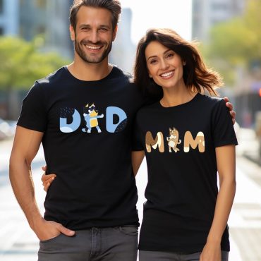 Blue shirt, Cool Dad Shirt - Blue Couples Shirt, Cute Mum Shirts & Matching Tote Bag, Funny Gift for Parents, Summer Outfit for Family Fun