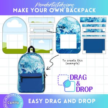 AOP Backpack Editable Canva Template, School Bag, Frame Size Charts, Drag & Drop, Canva Frames Bundle, Print on Demand Tool, Accessories