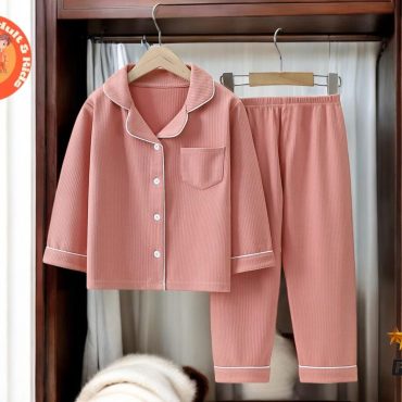 Kids Cotton Pajama Set | Long Sleeve Sleepwear with Pockets | Button-Up Nightwear for Boys & Girls | Cozy Toddler and Youth PJs