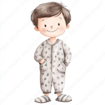 20 Cute Pajamas Boy Clip Art, Boy Wearing Pajamas And Slipper Printable Images, Pajama Party Digital Download, Scrapbooking Paper Crafts JPG