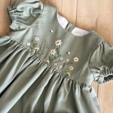 Custom Wildflowers Garden Dress for Girls, Handmade Embroidery Dress, Girl Summer Dress, Embroidered Linen Dress, First Birthday Girl Dress