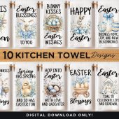 Easter Kitchen Towel Sublimation Bundle, Easter Dish Hand Towel PNG Sublimation Designs, Easter Spring Home Kitchen and Dining Decor