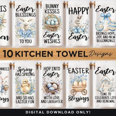 Easter Kitchen Towel Sublimation Bundle, Easter Dish Hand Towel PNG Sublimation Designs, Easter Spring Home Kitchen and Dining Decor