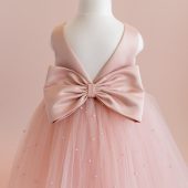 Blush Pearl Tulle Satin Flower Girl Wedding Dress, Wedding Bridesmaid Dress, Princess Toddler Dress, Communion Dresses, Baptism Dresses,