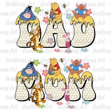 Personalized Matching Dad and Mom with Bear Honeycomb Shirt Design Png, Honey Bear Family Outfits, Cartoon Matching Family Holiday Trip Png