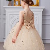 Elegant Princess Dress for Girls – Bow, Pearls & Sequin Mesh | Perfect for Special Occasions