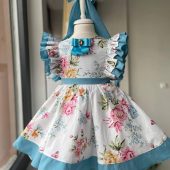 Toddler Blue Floral Dress, Ruffled Cotton Dress, Princess Party Dress For Kids, Floral Girl Dress, Child Dress Perceft For Special Occasions