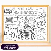 Pancakes Pajamas Party Activity Sheet, Printable Coloring Page, Kids Pajama Party Placemat, Pancake Birthday Activity, Sleepover Party Favor