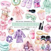 slumber party clipart, pamper party, pyjama party clipart, sleepover slumber clipart, spa party, girls spa, make up party clipart, 018