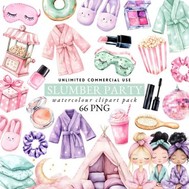 slumber party clipart, pamper party, pyjama party clipart, sleepover slumber clipart, spa party, girls spa, make up party clipart, 018