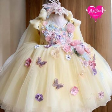 Easter Girls Dress - Princess Tulle Gown - Handmade Floral Birthday Outfit - Fairy Butterfly Dress - Spring Wedding Flower Girl Dress
