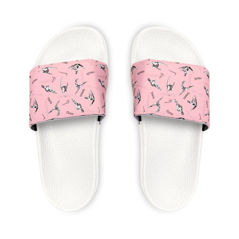 Youth Gymnastics Sandals, Pink and White Removable Strap Slides, Gymnastics Shoes, Kids Beach Slippers, Summer Footwear