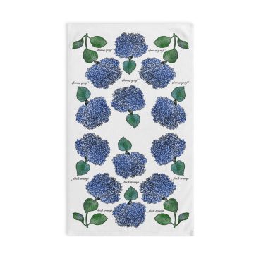 Slightly Subtle Hydrangea Towel on White, Floral Kitchen Decor, Gift for Gardeners, Blue Flower Towel, Spring Home Decor, Political Gag Gift