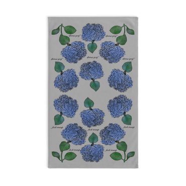 Slightly Subtle Hydrangea Towel on Grey, Floral Kitchen Decor, Gift for Gardeners, Blue Flower Towel, Spring Home Decor, Political Gag Gift