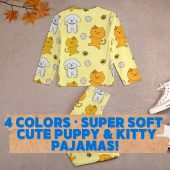 Cute Puppy & Kitten Kids Pajama Set – 4 Colors – Soft Cozy Sleepwear for Girls and Boys