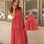 Matching Mother-Daughter Summer Dress – Floral Sleeveless Travel Outfit Free Shipping