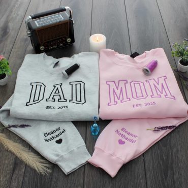 Personalized Mom Dad Sweatshirt or Hoodie Custom Embroidered Family Matching Outfits with custom  Names on sleeve with heart , Parents gift