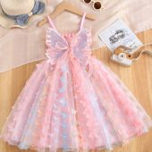 Gorgeous Princess Dress with 3D Butterfly Details – Rainbow Straps for Parties & Birthdays