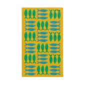 Slightly Subtle Sardine Green and Blue on Yellow Hand Towel, Fish Nautical Coastal Home Kitchen Bath Decor, Unique Gag Gift, Beach House
