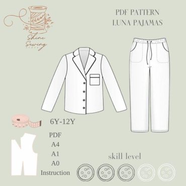 Kids Pajama Sewing Pattern PDF | Ages 6-12 Years | Button-Up Top & Pants | Classic Sleepwear Set | Beginner Friendly | PDF File