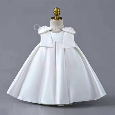Elegant White Bow Princess Dress, Flower girl dress, Formal Dress, Kids Dress, Birthday Dress, Party Dress, Toddler Dress