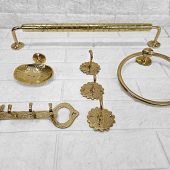 Brass Bathroom Accessories Set: Towel Ring, 3 Hooks , Towel Rack & Soap Dish, Elegant Bathroom Decor