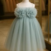 Mint Green Tulle Flower Girl Dress | Elegant Birthday Party Dress for Girls | Handmade Toddler Frock with Floral Details | Fairy Tale Gown |
