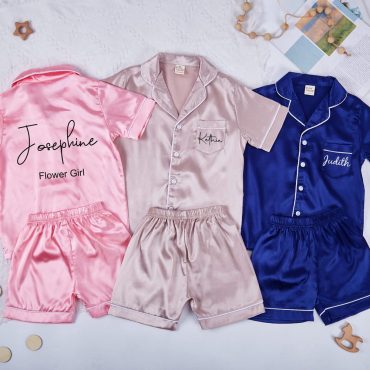 Flower Girl Pajamas Set,Personalized Pyjamas,Satin Pajamas with Name,Bridesmaid Proposal Gift,Child Pajamas,Kids Nightwear,Bridal Pajs