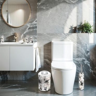 Watercolor Floral Black White Tan Bathroom Set Bathroom Accessories Set 5 pcs