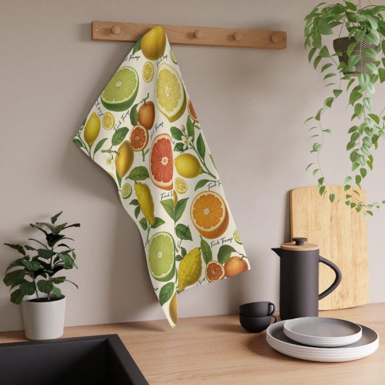 Summer Fruit Hand Towel, Subtle Political F*ck Trump Tea Towel, Anti-Trump Home Decor, Funny Political Home Decor, Unique Towels For Mom
