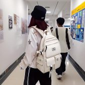 Multi-Pocket Nylon Backpack – Large Capacity Unisex School Bag with Laptop Compartment  Buckle Closure, Casual & Durable