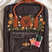 Sunflower Embroidered Kanken Backpack, Dandelion, Small Flower Embroidery Rucksack, Unique Custom Name Embroidered School Bag, Gift for Her