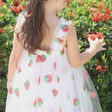 3m-6Y Strawberry tulle dress, White Dress with Multicolor Flowers, First birthday dress, Toddler photo dress, Summer dress Toddler