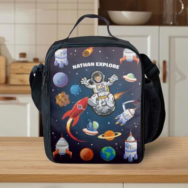 Explore The Universe As Astronaut Gift For Kid, Personalized Photo Kid Lunch Bag, Custom Kid Photo Universe Lunch Bag, Back To School Gift