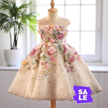 Floral Princess Girl Dress | 3D Flower Birthday Dress | Luxury Tulle Gown for Girls | Toddler Wedding Party Dress | Handmade Sequin Dress