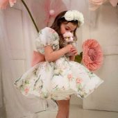 Dress With Pink Flowers for Birthday, Flower Tutu Flower Girl Princess Look, Prom Pageant Toddler Special Occasion Dance Gown