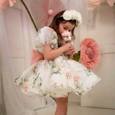 Dress With Pink Flowers for Birthday, Flower Tutu Flower Girl Princess Look, Prom Pageant Toddler Special Occasion Dance Gown