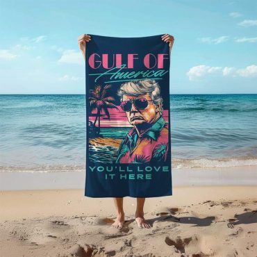 Gulf Of America Beach Towel, Gulf Coast Bath Towel, Patriotic Vacation Towel, Perfect Summer Gear Gift for Trump Supporters