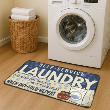 Retro Laundry Room Rug, Wash Dry Clean Carpet, Vintage Laundry Decor, Bathroom Rug, Laundry Floor Mat, Farmhouse Laundry Room Decor