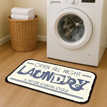 Retro Laundry Rug, Funny Wash Dry Clean Mat, Bathroom Floor Carpet, Cool Laundry Room Decor