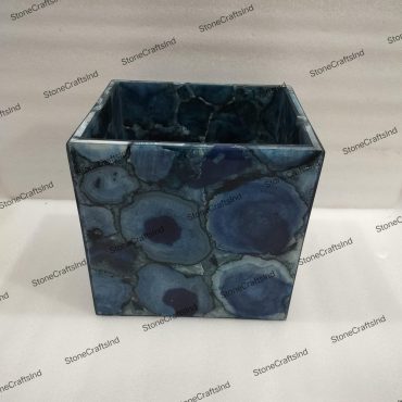 Agate Garbage / Natural Blue Agate Dustbin For Kitchen & Bathroom / Gemstone Bath Accessories / Agate Trash Bin / Bathroom Vanity Decor