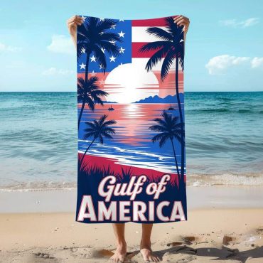 Gulf Of America Beach Towel, Gulf Coast Beach Towel, Patriotic Vacation Towel, Perfect Summer Gear Gift for Trump Supporters