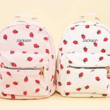 Custom Name Toddler Embroidery Backpack,Personalized Strawberry Corduroy Schoolbag,Kids School Bag,Birthday Gift, Travel Backpack Students