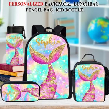 Personalized Kids Backpack, Mermaid Back To School Backpack - Lunch Bag, Birthday Gift For Boys Girls, School Bags For Children & Toddlers